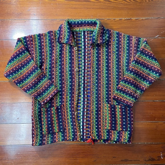 🌈 Vintage Handwoven Boho Jacket – One-of-a-Kind Hippie Magic Unisex Size Lage - Picture 10 of 14